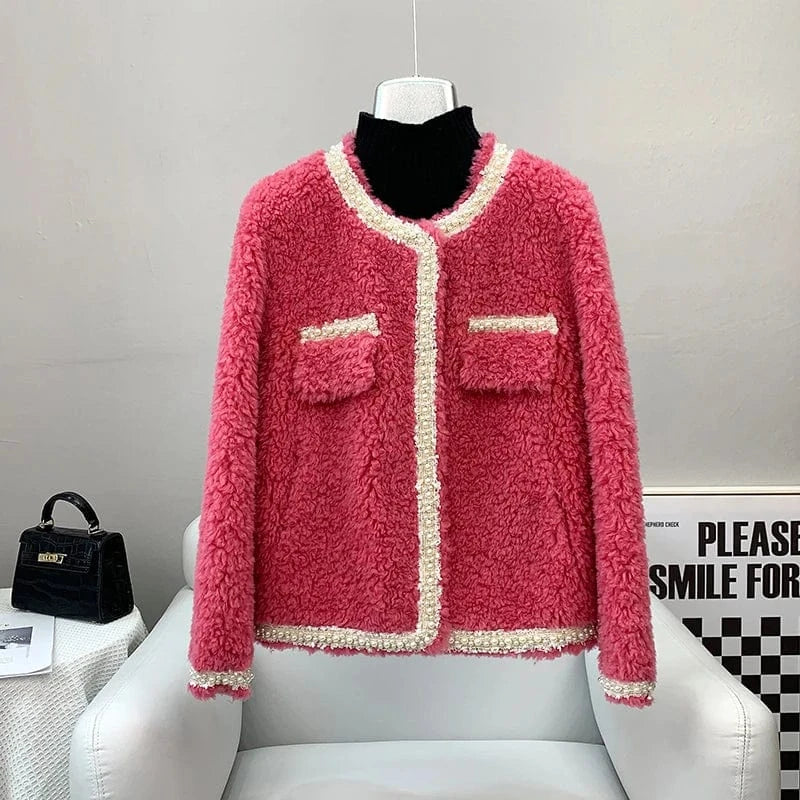 Women Lamb Wool Fur Short Coat Female Winter Warm Sheep Shearling Jacket Parka Overcoat JT3266