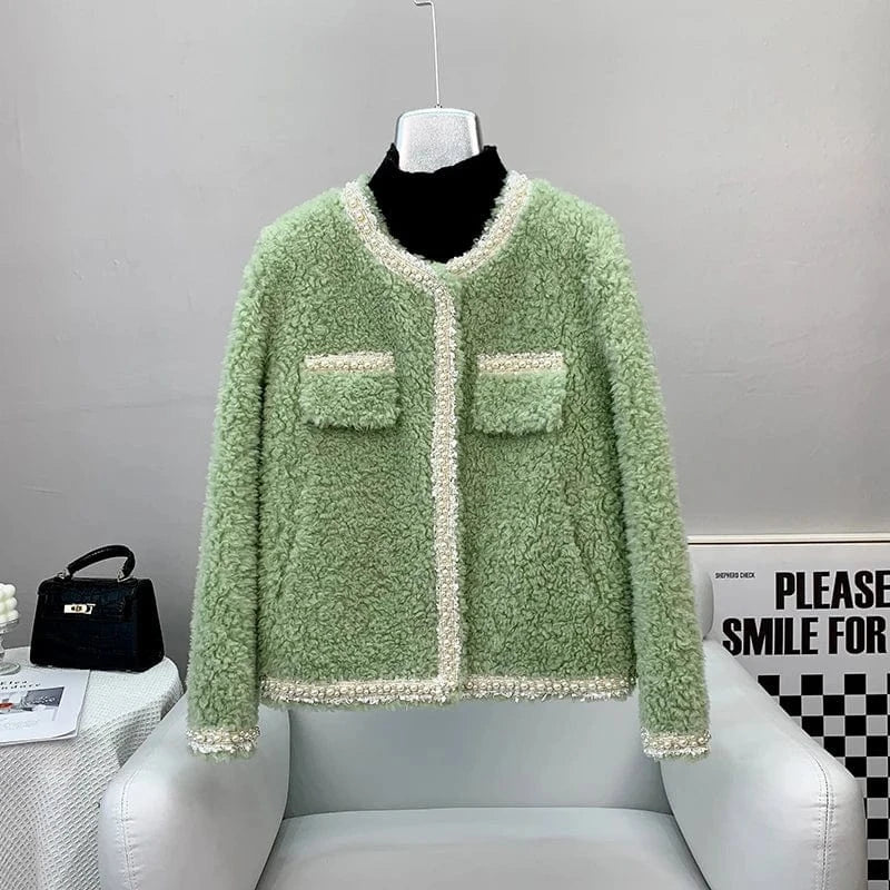 Women Lamb Wool Fur Short Coat Female Winter Warm Sheep Shearling Jacket Parka Overcoat JT3266