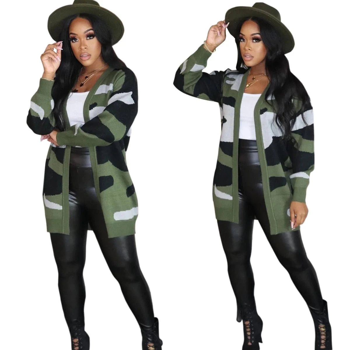 Women Long Cardigans Sweater Fashionable Sweaters Coats for Women Tops Warm Green Casual Camo Cardigan