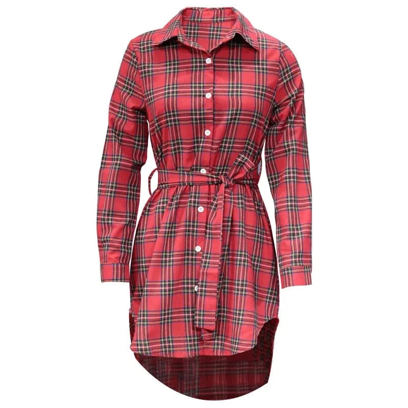 Women Long Sleeve Plaid Shirts Blouses Women's Lapel Button Mid-Length Long Shirt Lady New Fashion Casual Tops Shirt