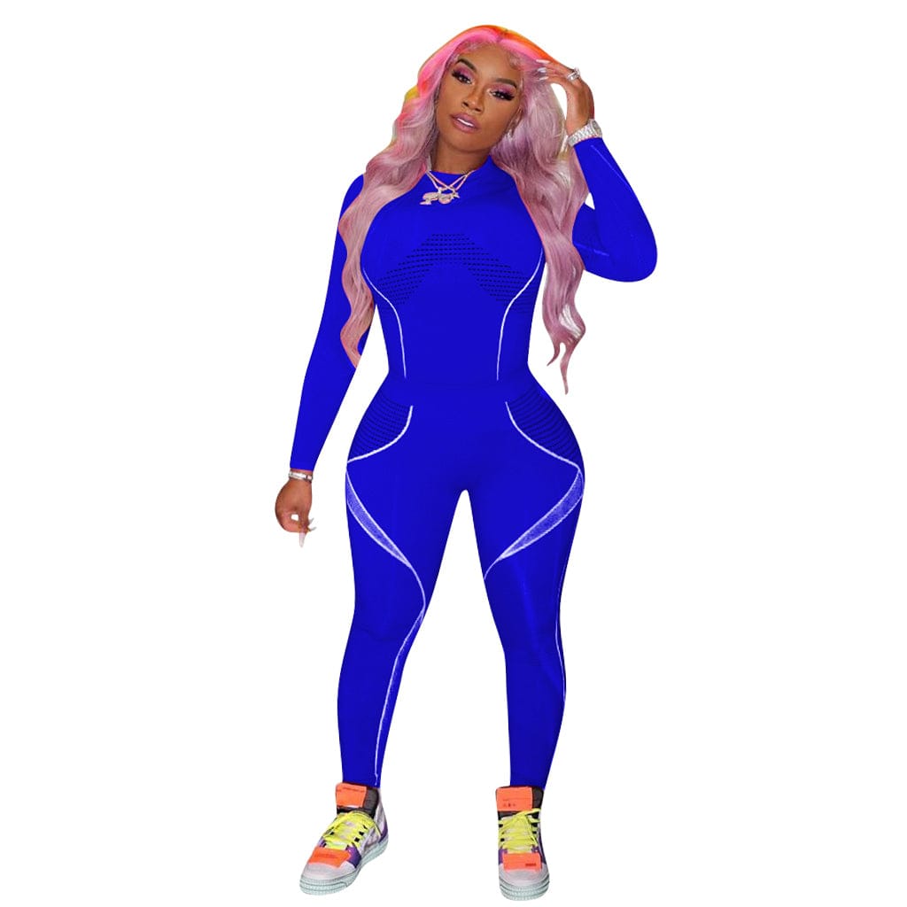 Women Long Sleeves O Neck Printed Patchwork Bodycon Sporty 2pcs