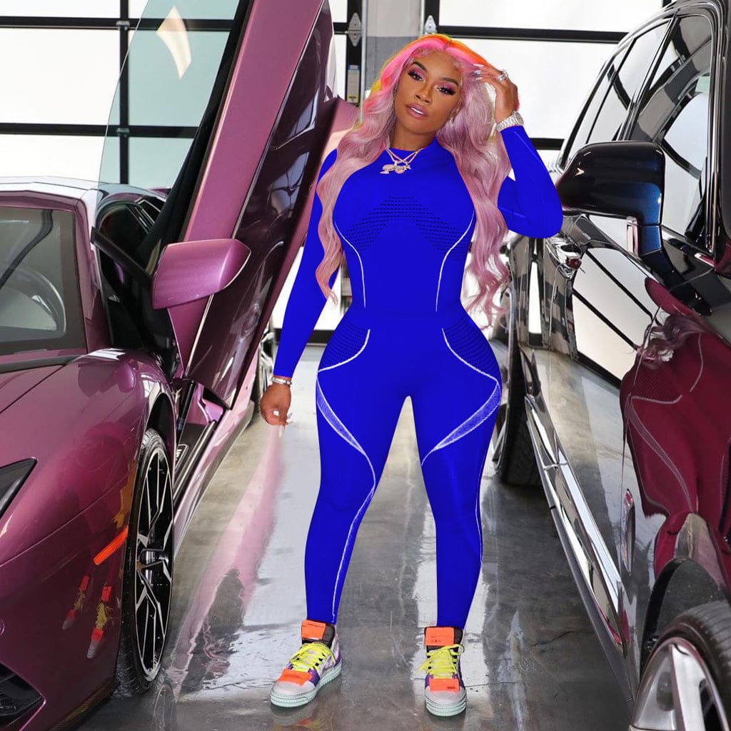 Women Long Sleeves O Neck Printed Patchwork Bodycon Sporty 2pcs