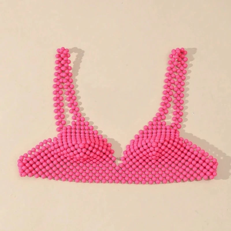 Women Luxury Handmade Faux Pearls Crop Top Bra Body Chain Simple Style Beaded Body Chain Jewelry Accessories