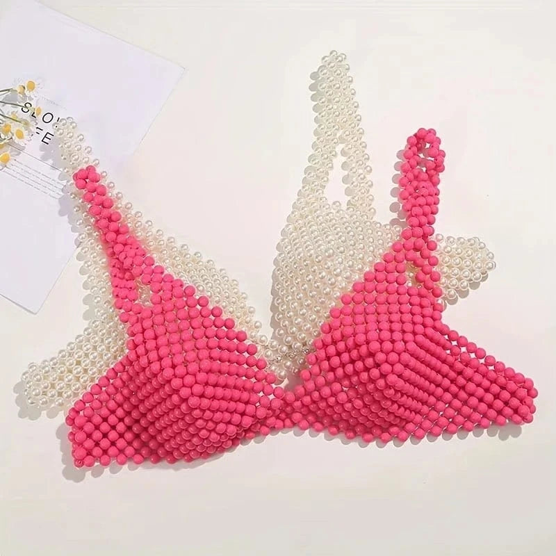 Women Luxury Handmade Faux Pearls Crop Top Bra Body Chain Simple Style Beaded Body Chain Jewelry Accessories