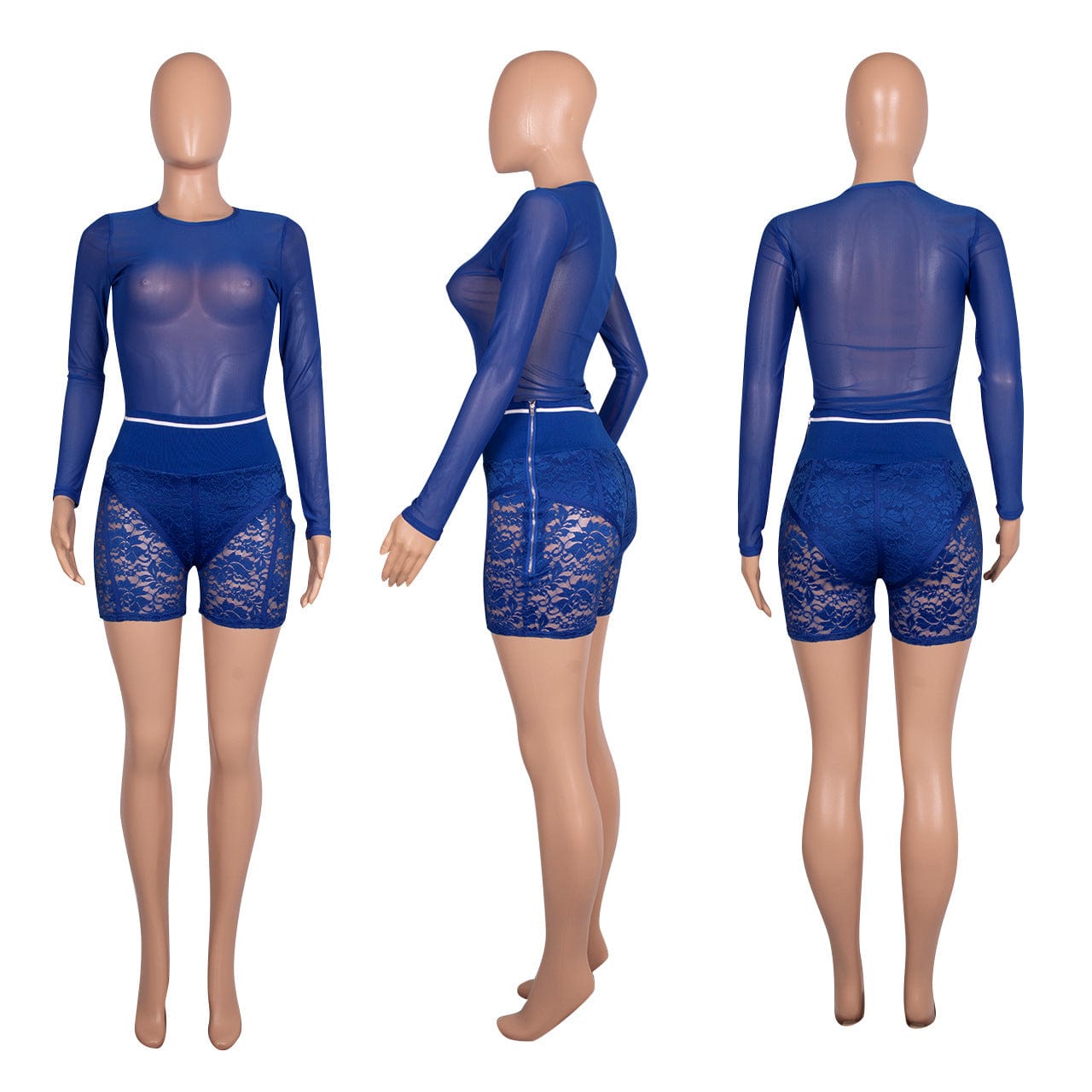 Women Mesh Cover up Sets Sheer 2 Piece Outfits Crop Top Zipper Short Sets Club Wear