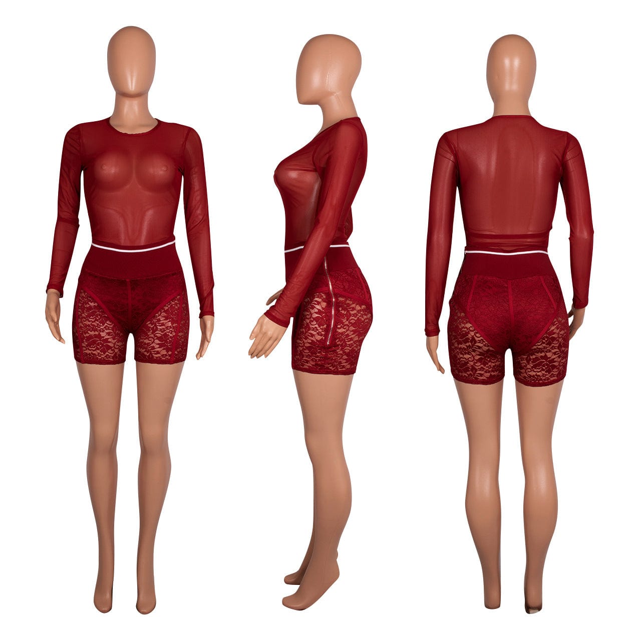 Women Mesh Cover up Sets Sheer 2 Piece Outfits Crop Top Zipper Short Sets Club Wear