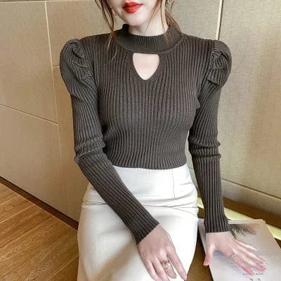 Women Mid-neck Sweater 2023 Autumn Winter New Half Turtleneck Slim-fit Sweater Long-sleeved Blouse