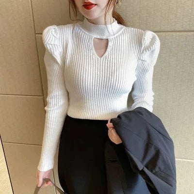 Women Mid-neck Sweater 2023 Autumn Winter New Half Turtleneck Slim-fit Sweater Long-sleeved Blouse