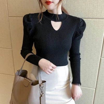 Women Mid-neck Sweater 2023 Autumn Winter New Half Turtleneck Slim-fit Sweater Long-sleeved Blouse