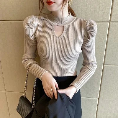 Women Mid-neck Sweater 2023 Autumn Winter New Half Turtleneck Slim-fit Sweater Long-sleeved Blouse