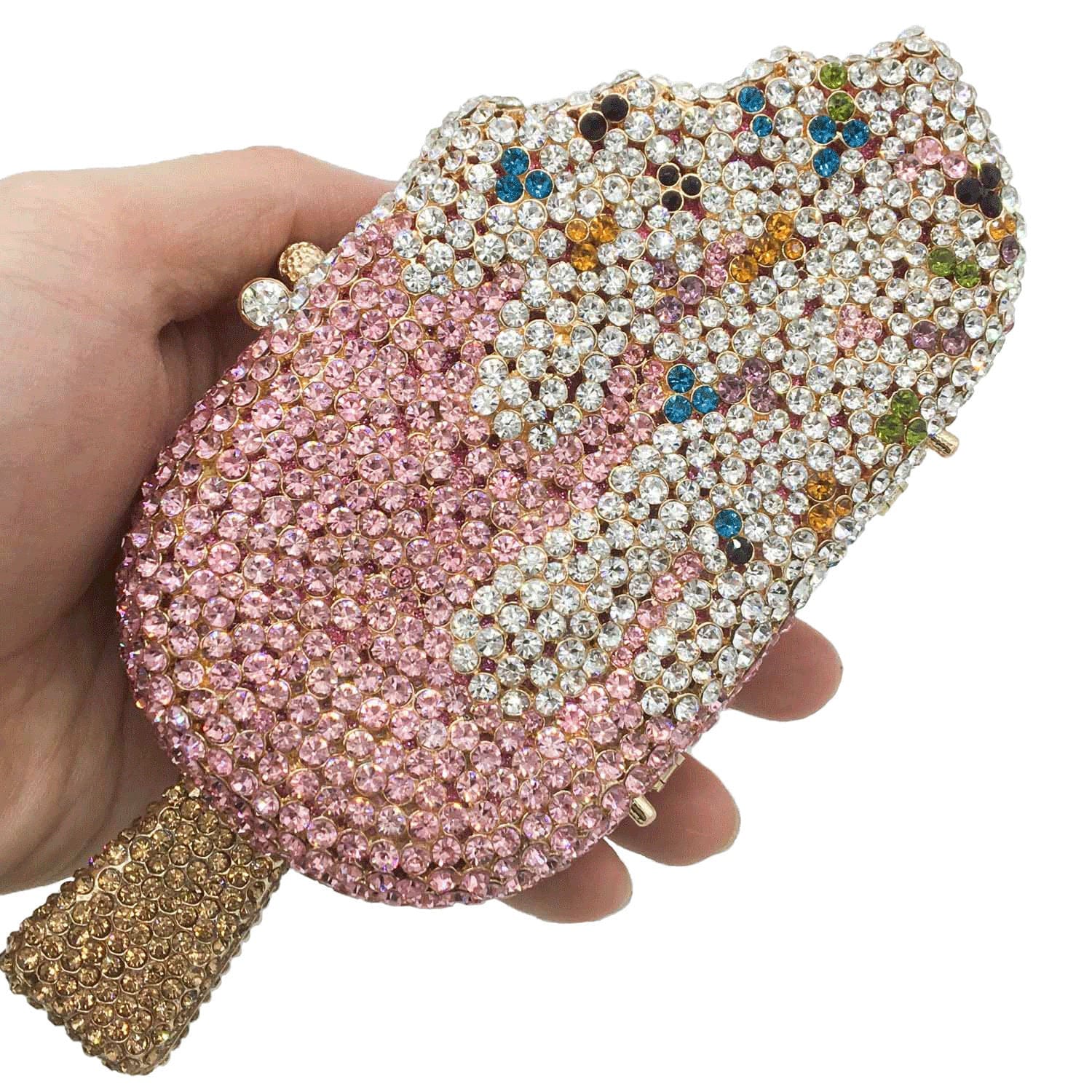 Women Money pocket Lipstick bling diamond  party skull handbag hand rhinestone ice cream clutch popcorn fox purse evening bags