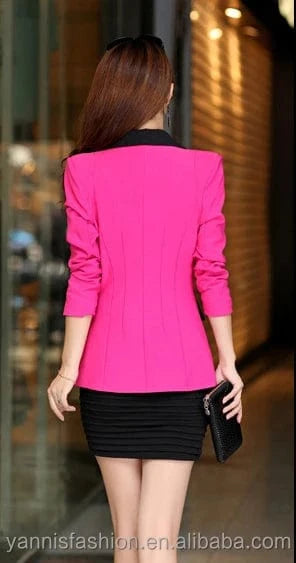 Women New Fashion Patchwork Color Block Casual Slim Waist Long Sleeve Single Button Blazer Lady Office Wear Female Jacket