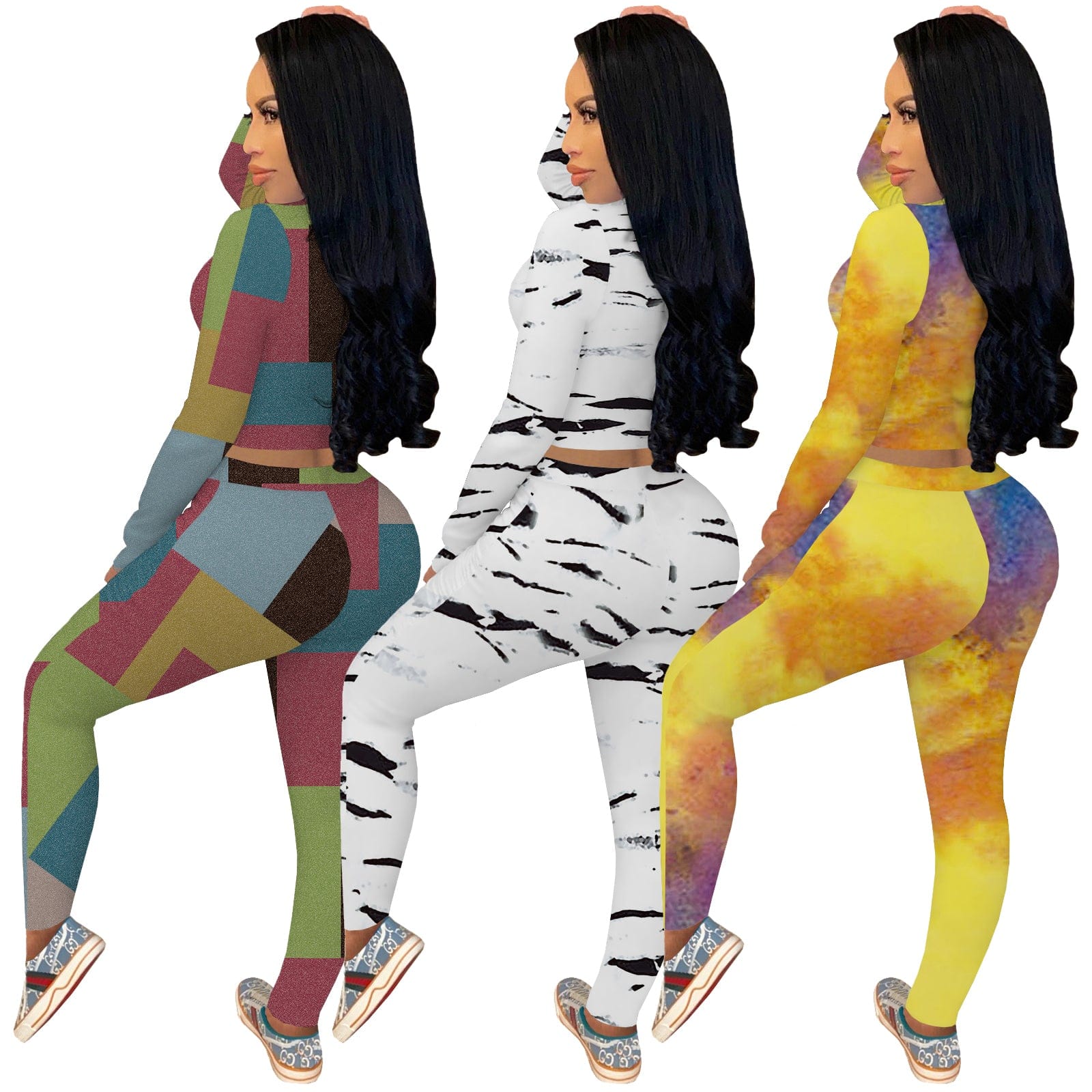 Women Outfits  Casual Pattern Printed Sports Sweatpants Two Piece Pants Set