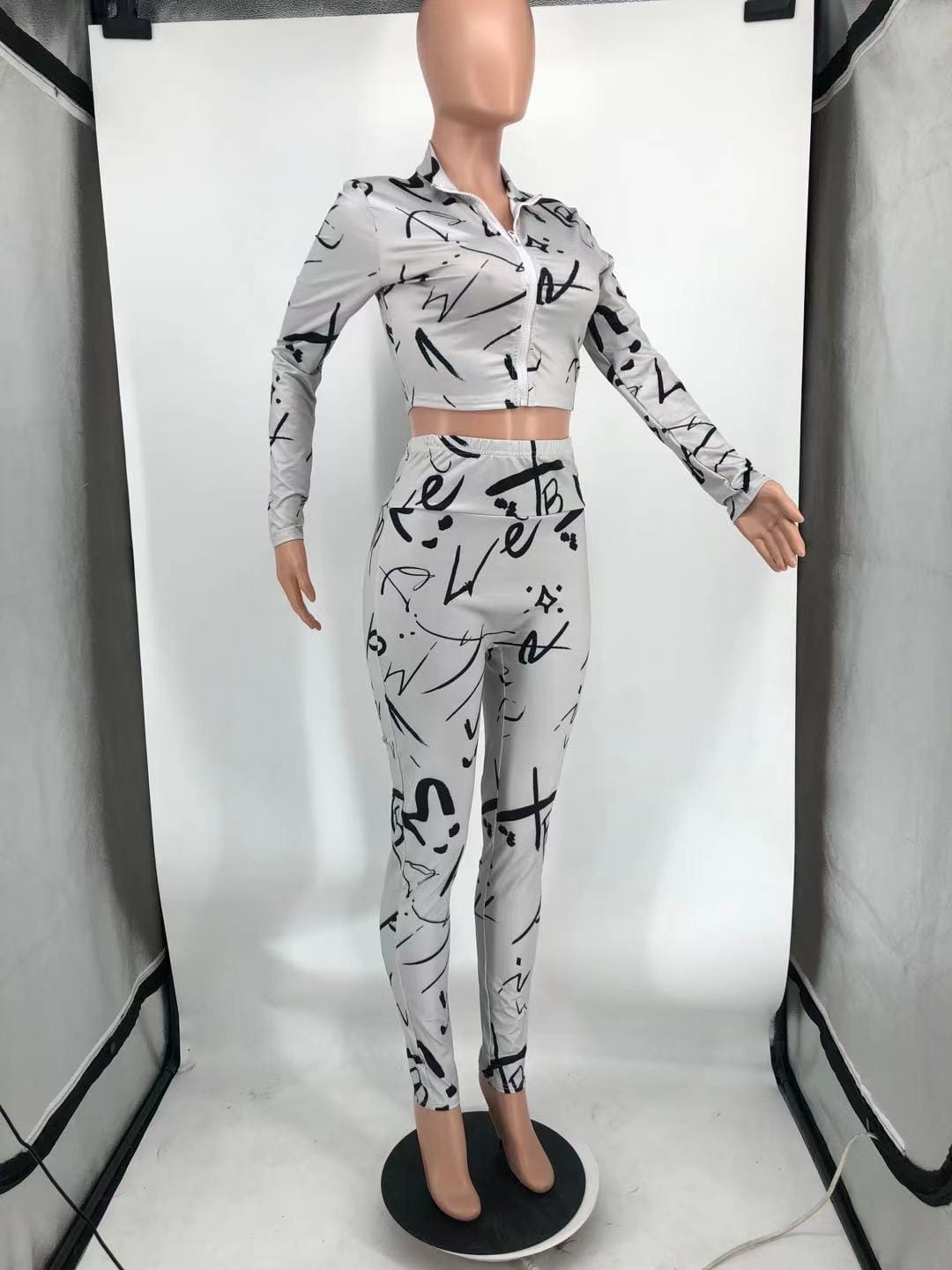 Women Outfits Women Outfit Round Neck Zipper Fashion Casual Printed Two Piece Pant Set