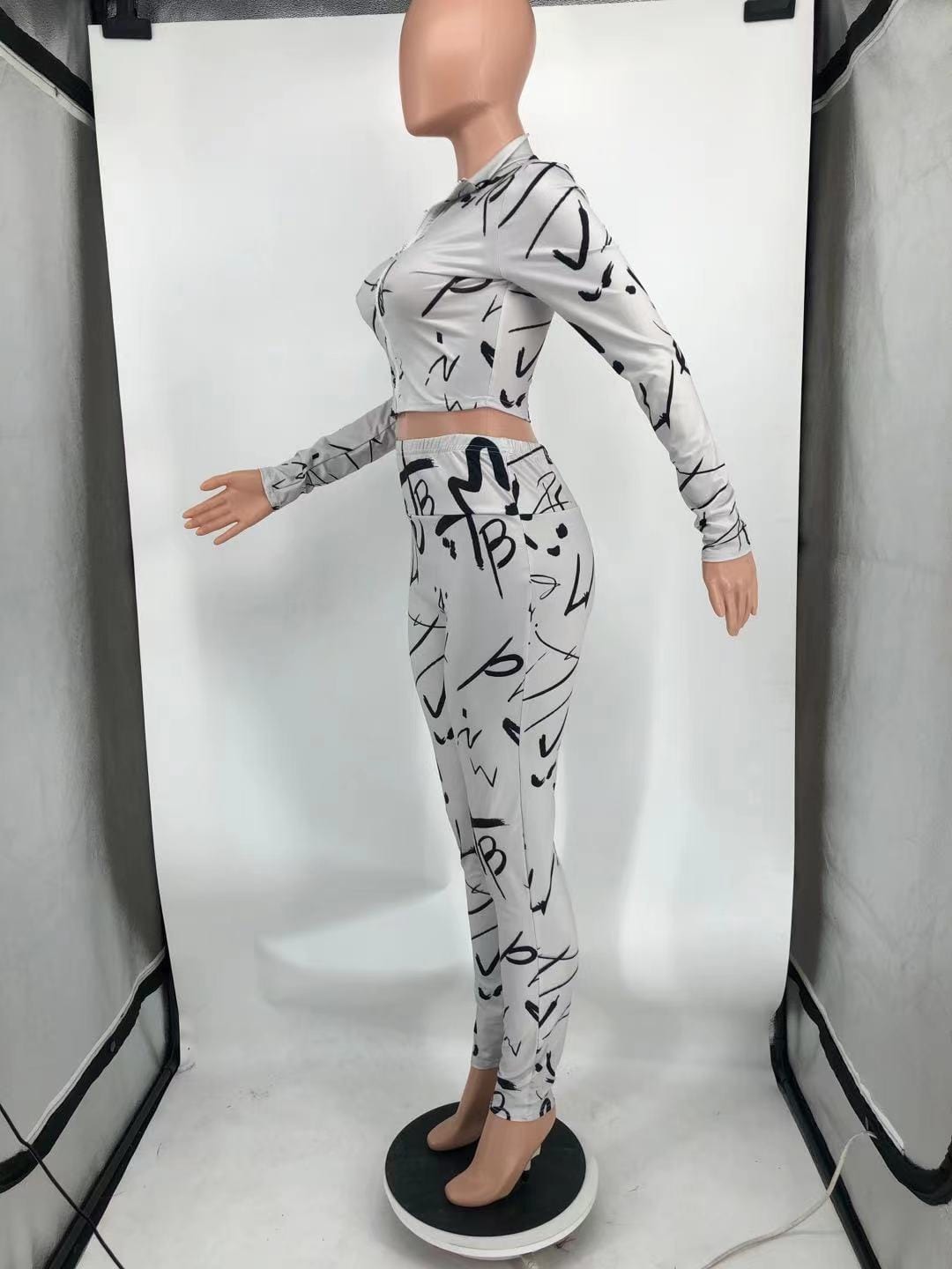 Women Outfits Women Outfit Round Neck Zipper Fashion Casual Printed Two Piece Pant Set