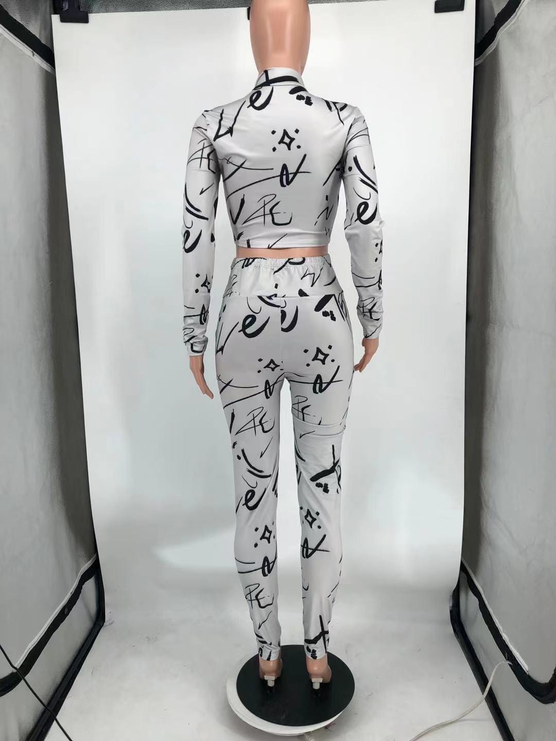 Women Outfits Women Outfit Round Neck Zipper Fashion Casual Printed Two Piece Pant Set