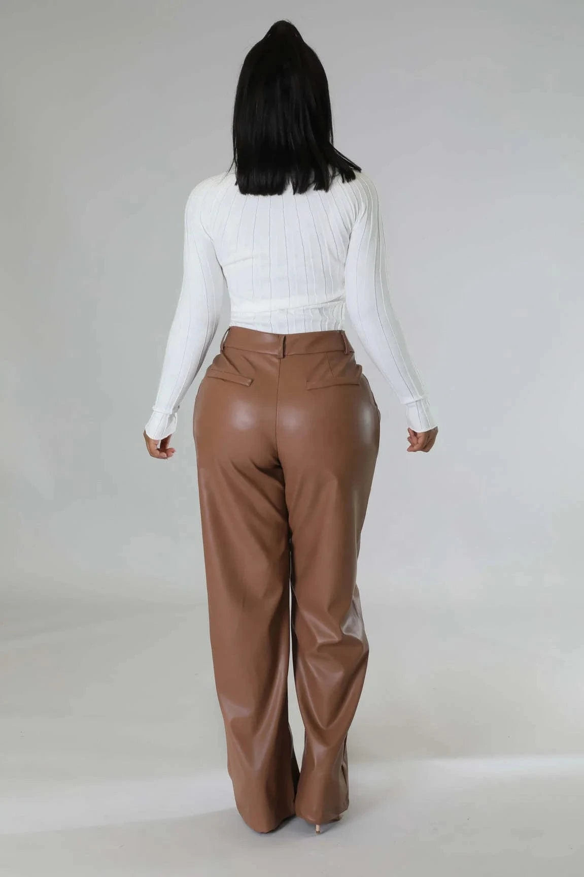 Women Pants Leather Pants Streetwear Casual Solid Loose Wide Leg Trouser With Pockets