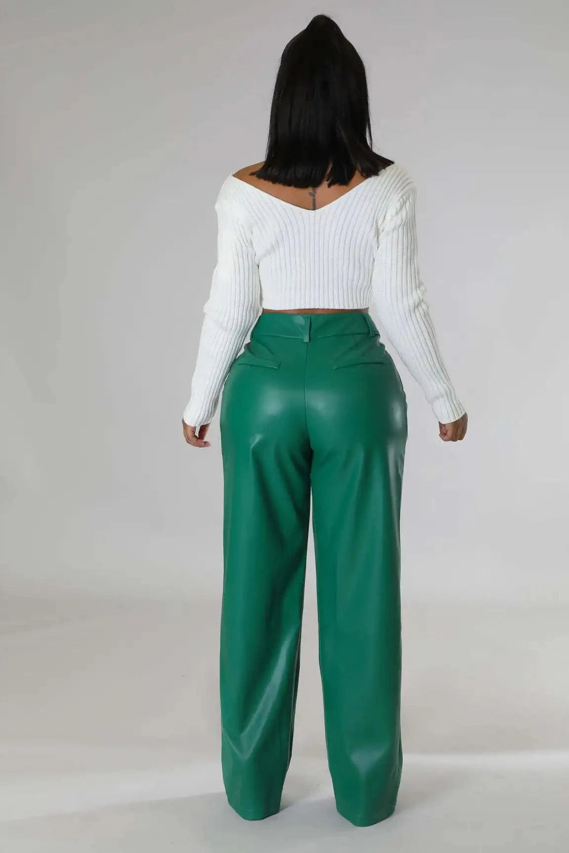 Women Pants Leather Pants Streetwear Casual Solid Loose Wide Leg Trouser With Pockets