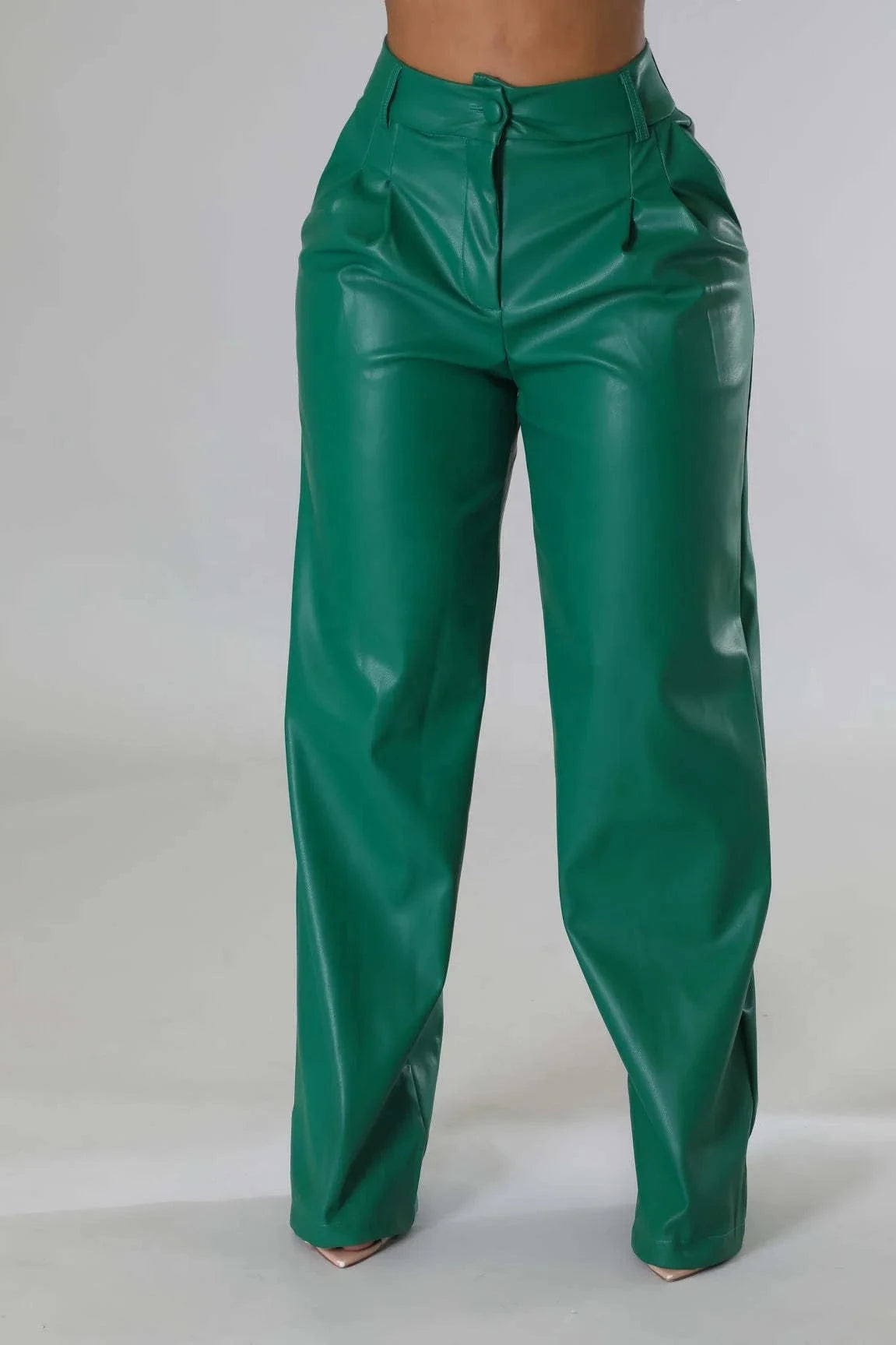 Women Pants Leather Pants Streetwear Casual Solid Loose Wide Leg Trouser With Pockets