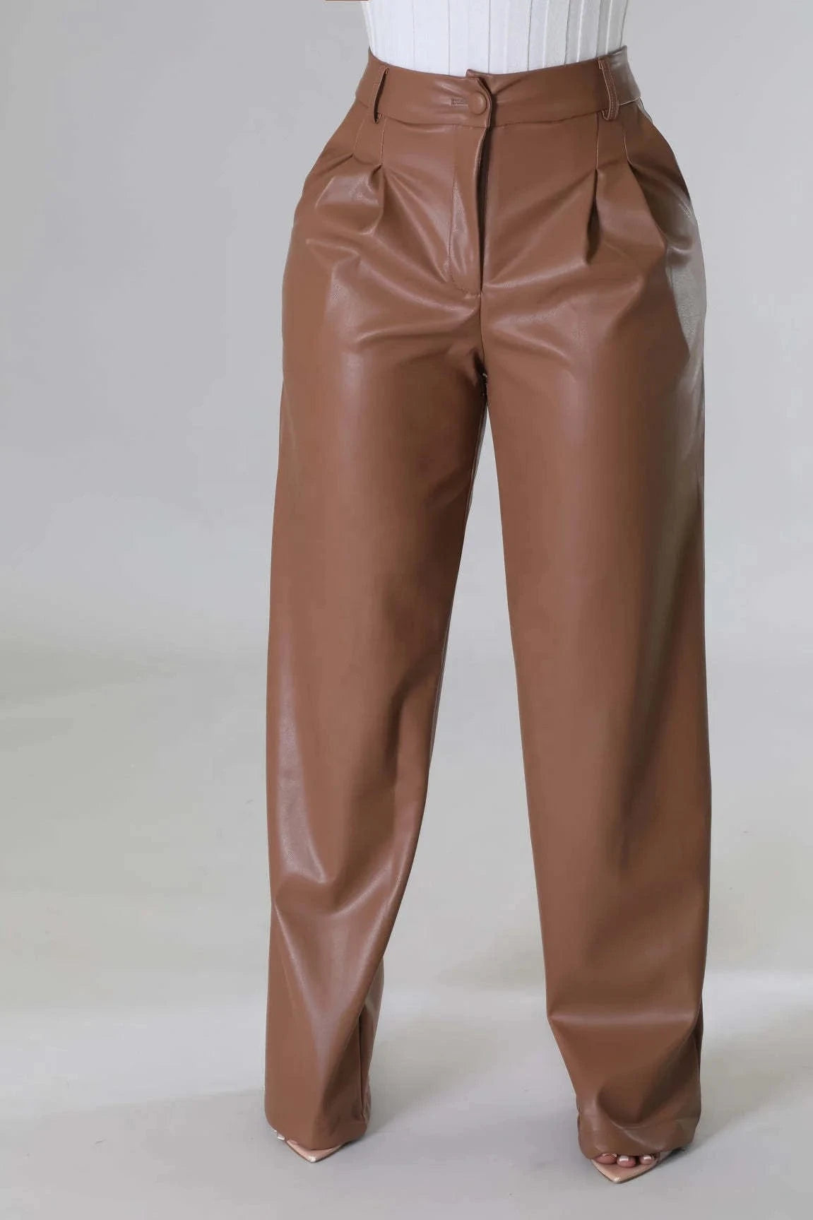 Women Pants Leather Pants Streetwear Casual Solid Loose Wide Leg Trouser With Pockets
