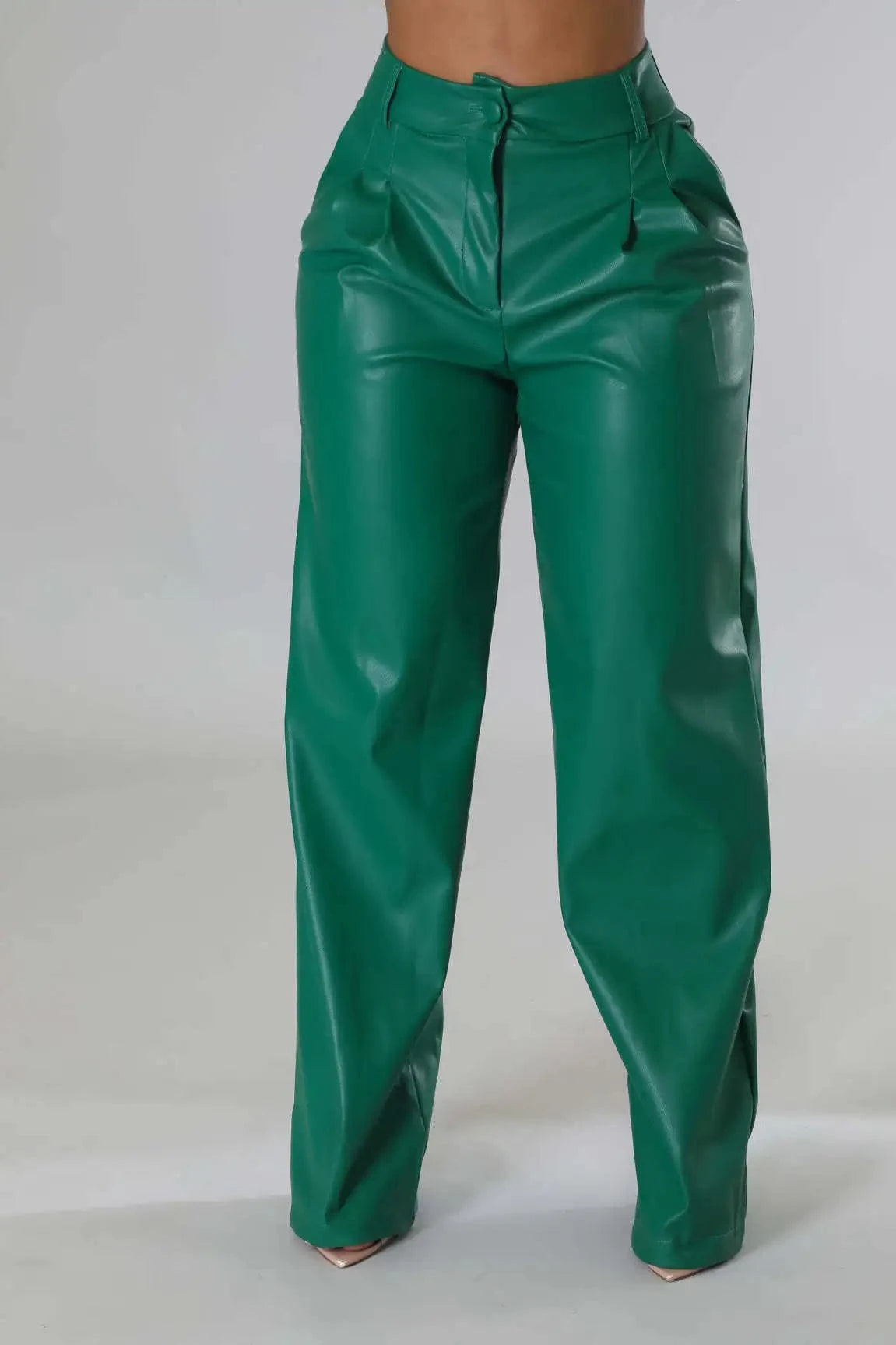Women Pants Leather Pants Streetwear Casual Solid Loose Wide Leg Trouser With Pockets