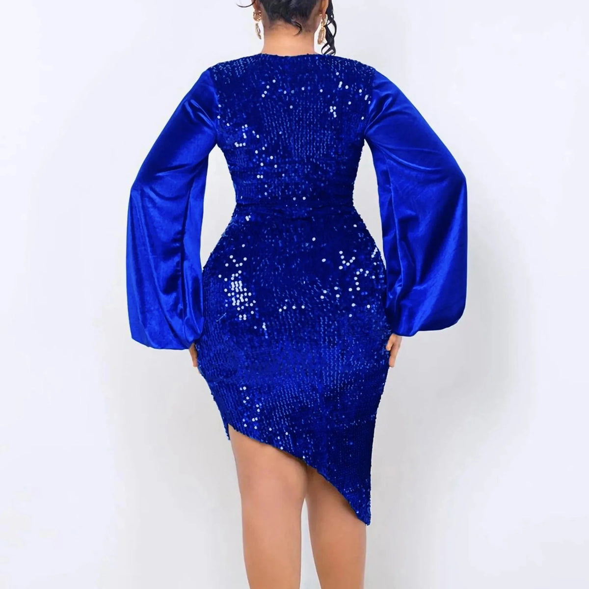 Women party short velour long sleeve evening sequin gold dinner dress