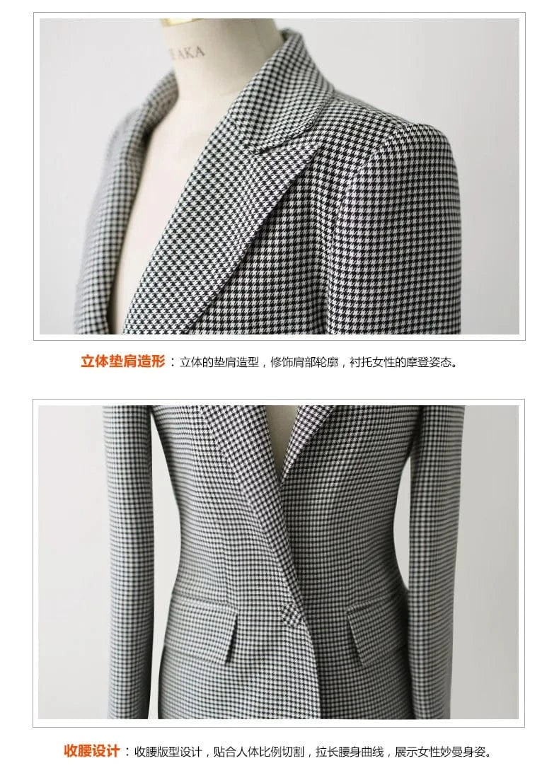 Women Plaid Blazer New Spring Autumn Fashion Plaid Two Button Slim Fit Blazer Suit Casual Basic Jacket