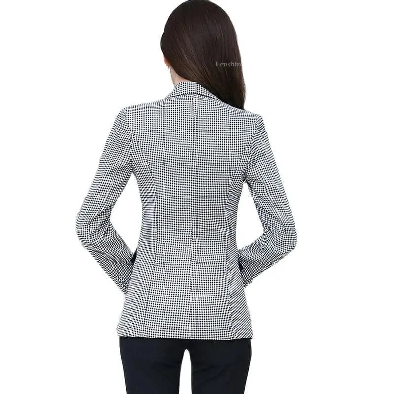 Women Plaid Blazer New Spring Autumn Fashion Plaid Two Button Slim Fit Blazer Suit Casual Basic Jacket