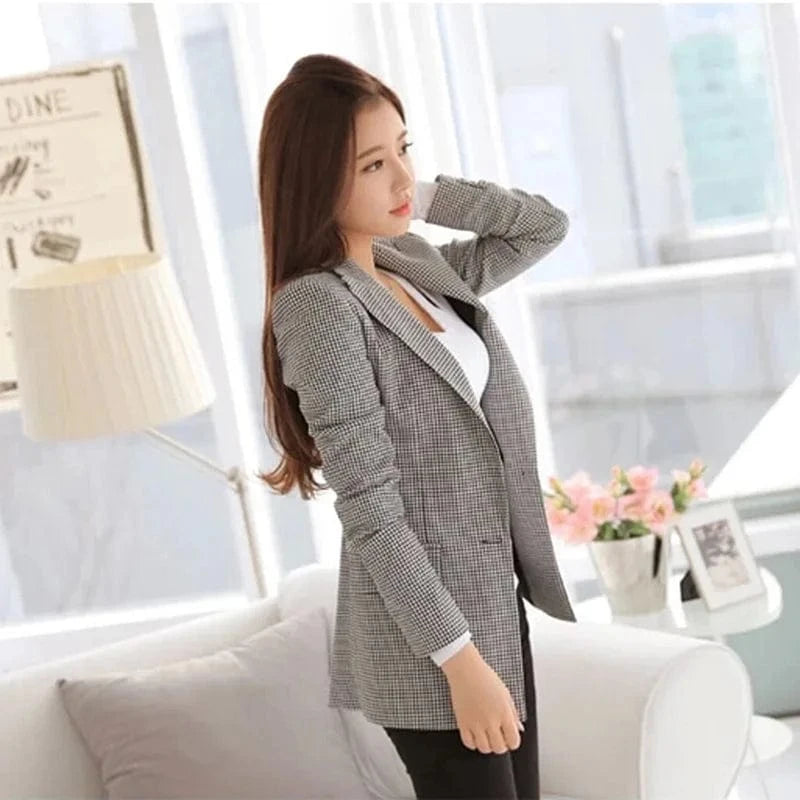 Women Plaid Blazer New Spring Autumn Fashion Plaid Two Button Slim Fit Blazer Suit Casual Basic Jacket