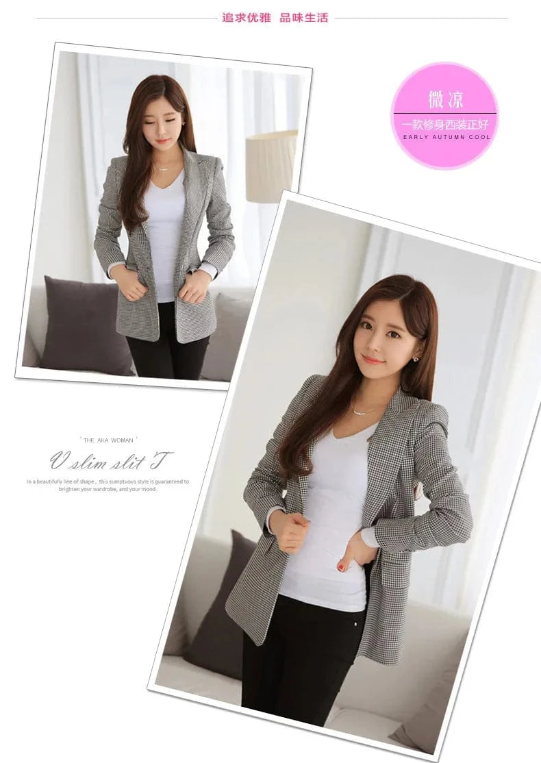 Women Plaid Blazer New Spring Autumn Fashion Plaid Two Button Slim Fit Blazer Suit Casual Basic Jacket