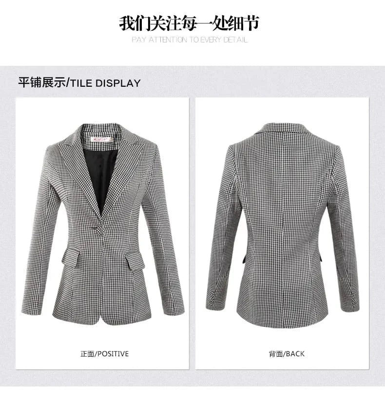 Women Plaid Blazer New Spring Autumn Fashion Plaid Two Button Slim Fit Blazer Suit Casual Basic Jacket