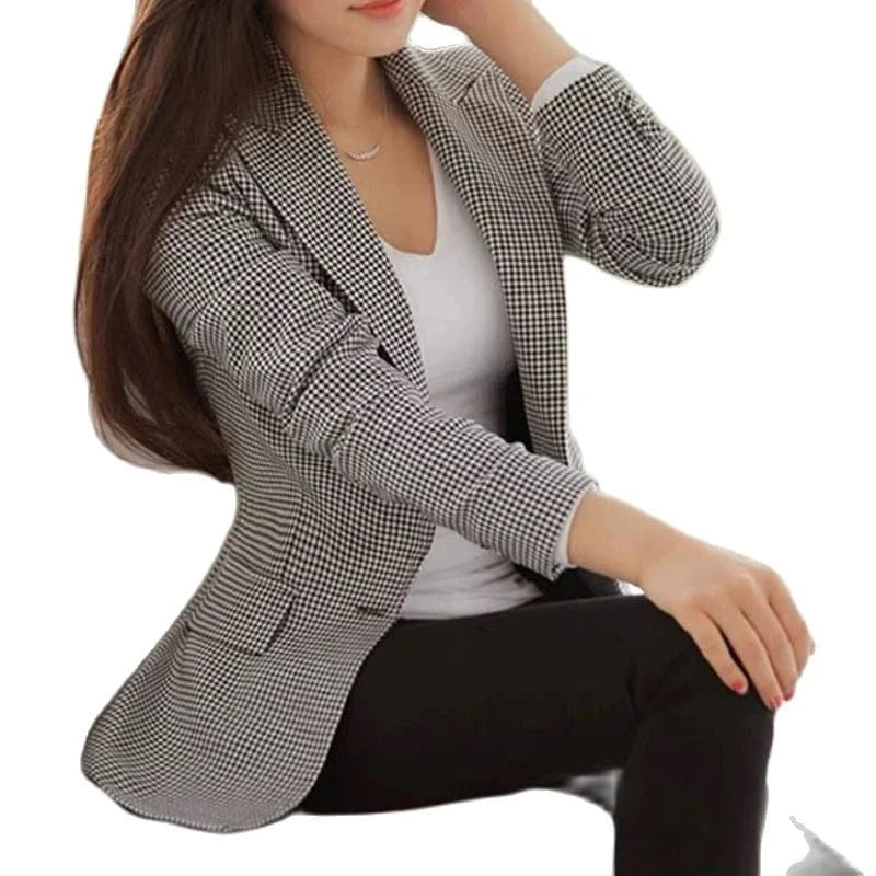 Women Plaid Blazer New Spring Autumn Fashion Plaid Two Button Slim Fit Blazer Suit Casual Basic Jacket
