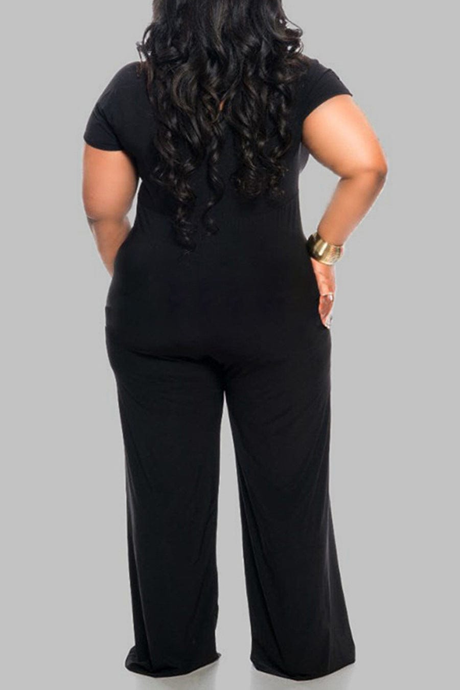 women plus size jumpsuit black large size sexy solid color V-neck tie jumpsuit womens summer jumpsuits