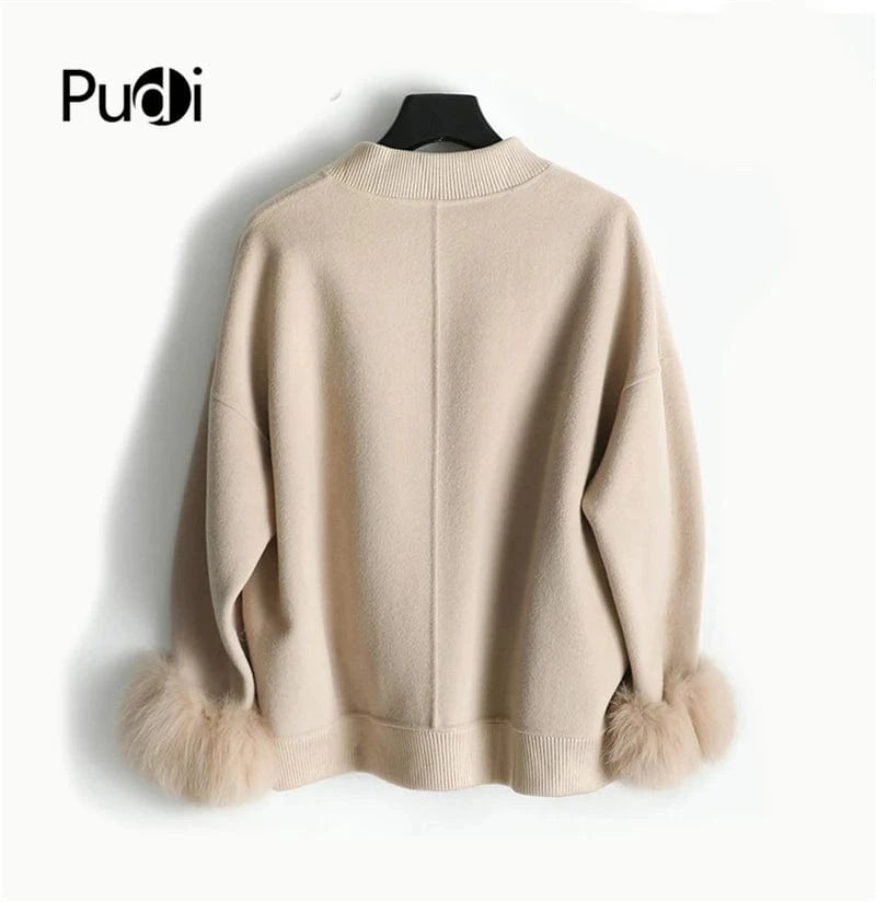 Women real wool coat lady fox lining fox fur collar jacket female Fall/Winter fur parka outwear ZY383