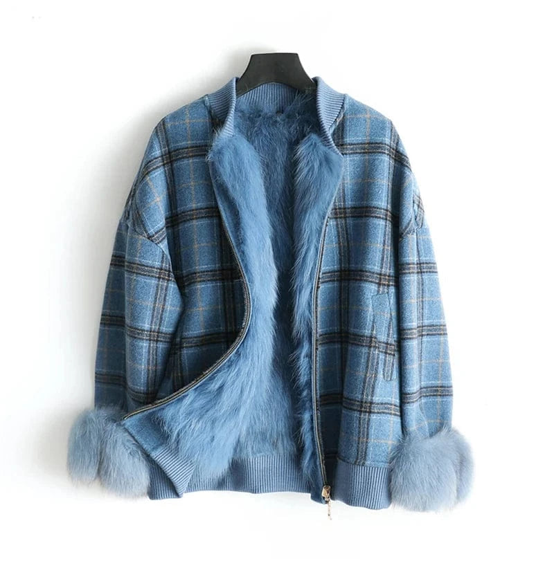 Women real wool coat lady fox lining fox fur collar jacket female Fall/Winter fur parka outwear ZY383