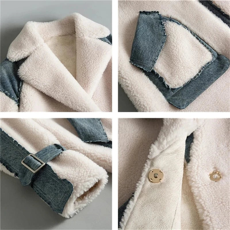 Women Real Wool fur coat jacket oversize female winter warm long genuine fur jackets overcoats clothes OMS04