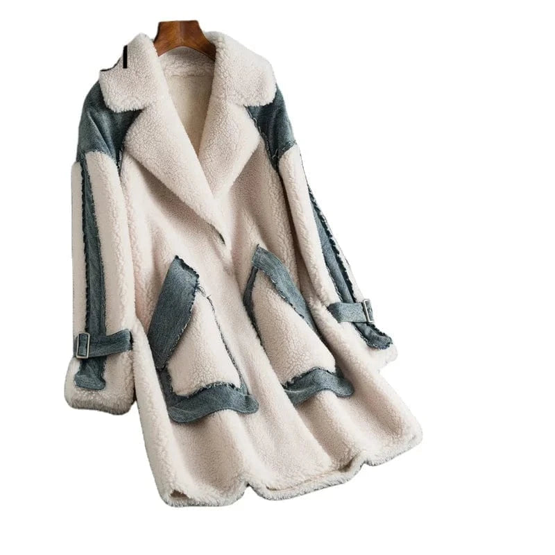 Women Real Wool fur coat jacket oversize female winter warm long genuine fur jackets overcoats clothes OMS04