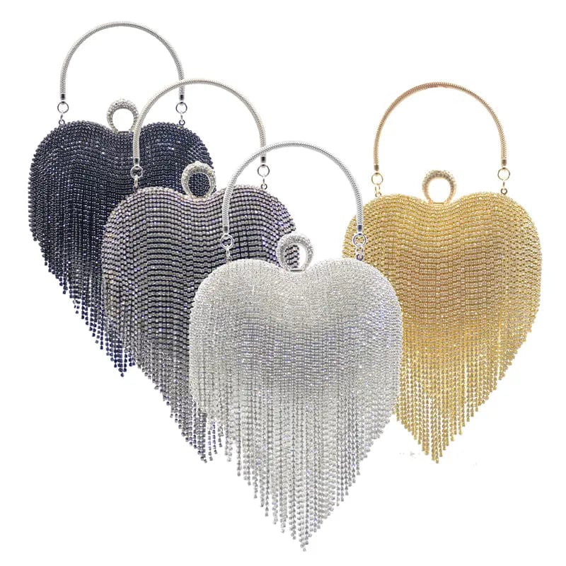 Women Rhinestones Purse Wedding Party Bling Purse Ladies Luxury Heart Shape Diamond Tassel Evening Clutch Fashion Bag