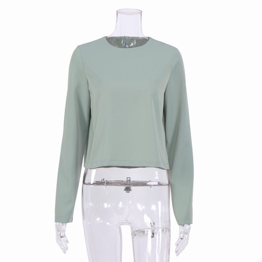 Women's 2 Piece Outfits Long Sleeve Round Neck Crop Basic Top Cropped Wide Leg Pants Set Jumpsuits Formal