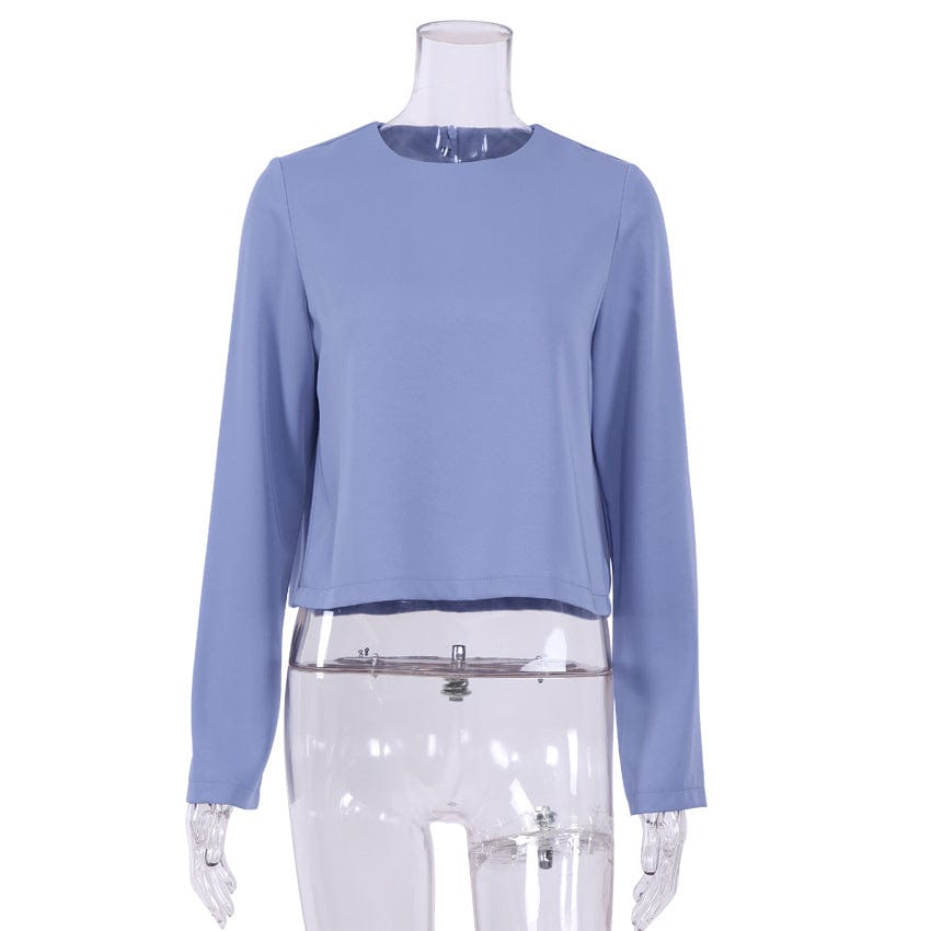 Women's 2 Piece Outfits Long Sleeve Round Neck Crop Basic Top Cropped Wide Leg Pants Set Jumpsuits Formal