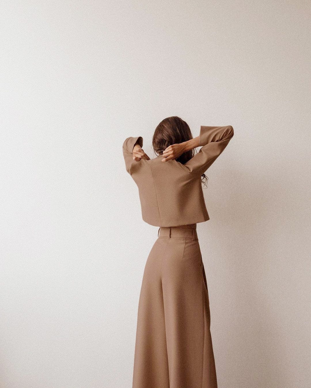 Women's 2 Piece Outfits Long Sleeve Round Neck Crop Basic Top Cropped Wide Leg Pants Set Jumpsuits Formal