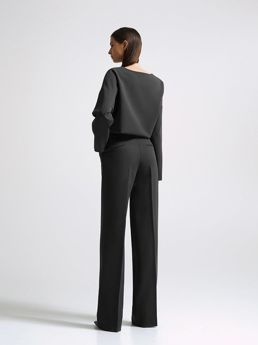 Women's 2 Piece Outfits Plaid Long Sleeve Pullover Crewneck Top and Wide Leg Pants Set Office Lady