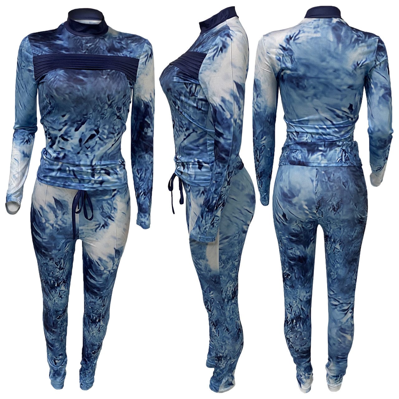 Women's 2 Piece Outfits Summer Casual Print Long Sleeve Crop Top Bodycon Tight Pant Set Tracksuit Jogger