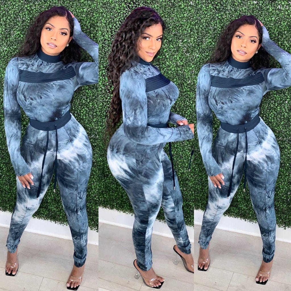 Women's 2 Piece Outfits Summer Casual Print Long Sleeve Crop Top Bodycon Tight Pant Set Tracksuit Jogger