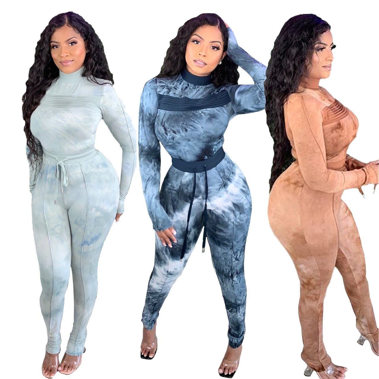 Women's 2 Piece Outfits Summer Casual Print Long Sleeve Crop Top Bodycon Tight Pant Set Tracksuit Jogger