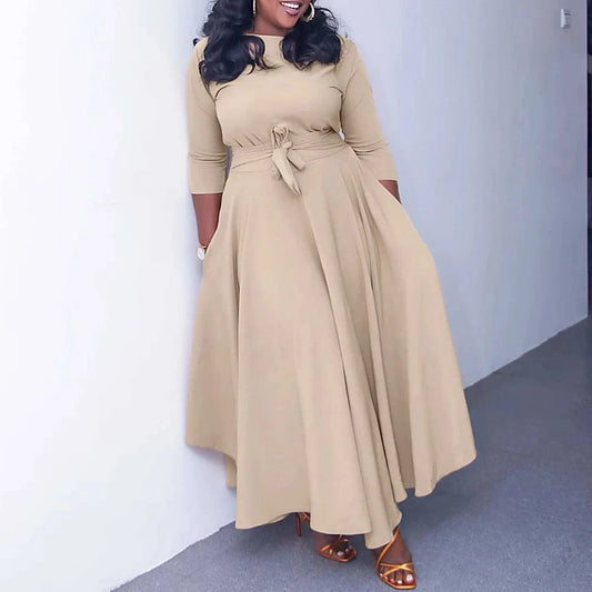 Women'S 2024 Spring And Summer New Fashion Temperament Lace-Up African Plus Size Long Dresses