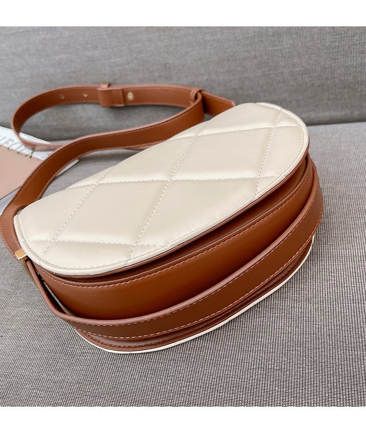 Women's Bag 2022 New Niche Design Rhombus Shoulder Mesengers Bag Small Fresh Versatile Semi -Circular Saddle Bag