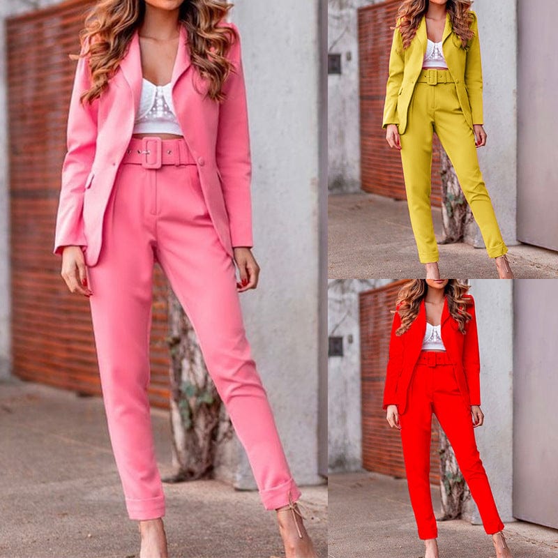 Women's Blazers Casual Fashion Long Sleeve Coats Pant Set Women High Waist Outwears Pants Suit