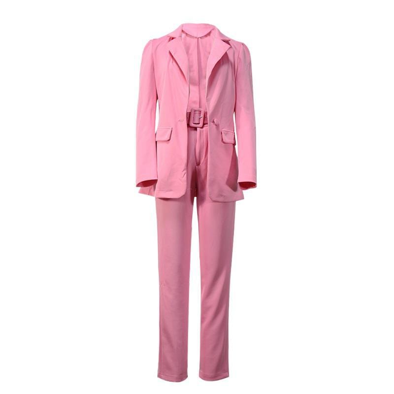 Women's Blazers Casual Fashion Long Sleeve Coats Pant Set Women High Waist Outwears Pants Suit