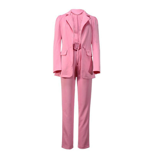 Women's Blazers Casual Fashion Long Sleeve Coats Pant Set Women High Waist Outwears Pants Suit